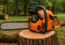 Cea mai bună drujbă Imagine cu un model profesional de drujbă pe benzină, ideală pentru tăieri grele în gospodărie sau în pădure – un exemplu relevant pentru cea mai bună drujbă